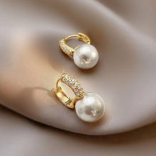 Load image into Gallery viewer, Golden Glow Elegance: 14mm Luminous Pearl Earring with Sparkling CZ Ear Hood
