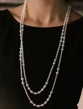 Cargar imagen en el visor de la galería, Collar de perlas tipo suéter de 160 cm - Uso multiuso - Perlas de 3-4 mm y 8-9 mm - Pieza de joyería atemporal
