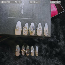 Load image into Gallery viewer, Refined RadLong Almond Press-On Nails with Crystal Embellishmentsiance
