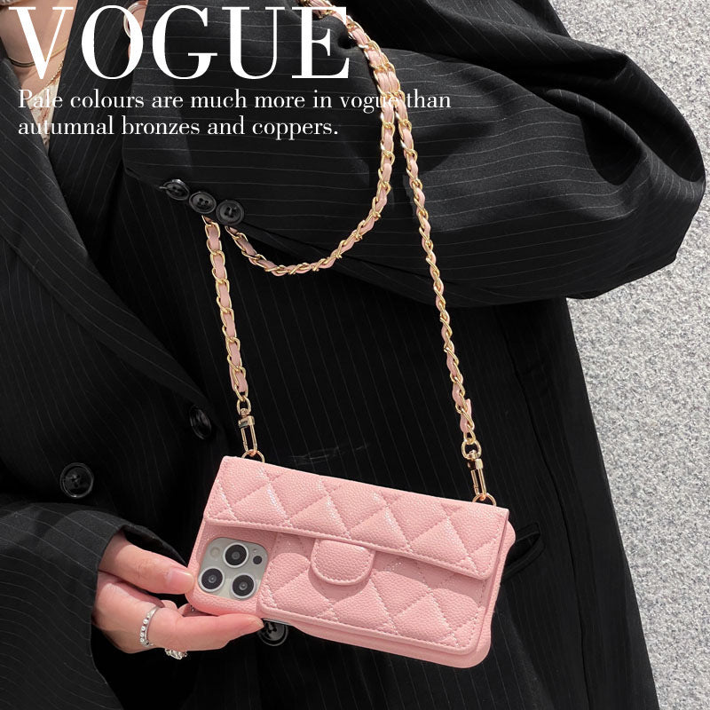 Discover Luxury: Caviar Classic Flap Case with Leather Chain for iPhone 12/13/14