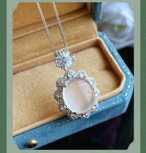 Load image into Gallery viewer, 18K White Gold Plated 925 Sterling Silver Natural Chalcedony Jade Flower Pendant
