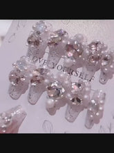 Load and play video in Gallery viewer, Moonlight Splendor Press-On Medium Length Nails with Opulent Gems
