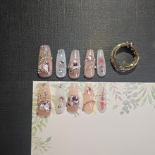 Load image into Gallery viewer, Bubblegum Blossom Long T Press-On Nails with Crystal Embellishments
