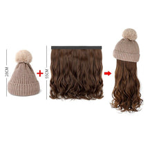 Load image into Gallery viewer, Close-up of the Versatile Detachable Wig Beanie&#39;s wool texture and detachable hairpiece.
