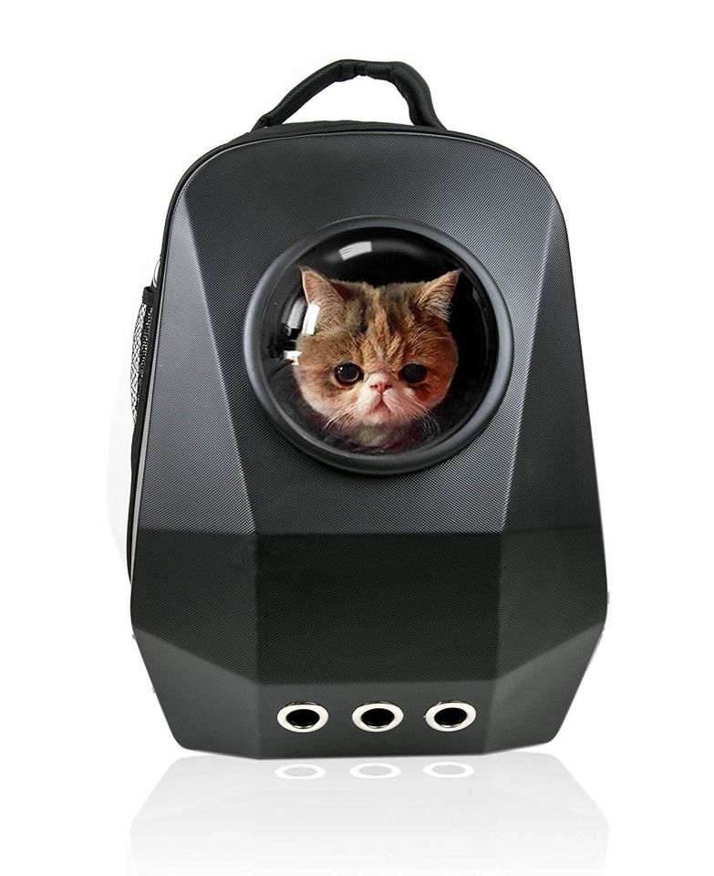 Mochila portátil de viaje para mascotas, para gatos o perros pequeños, mochila transportadora de mascotas con burbujas de cápsula espacial (aerolínea con ventana de diseño de malla)