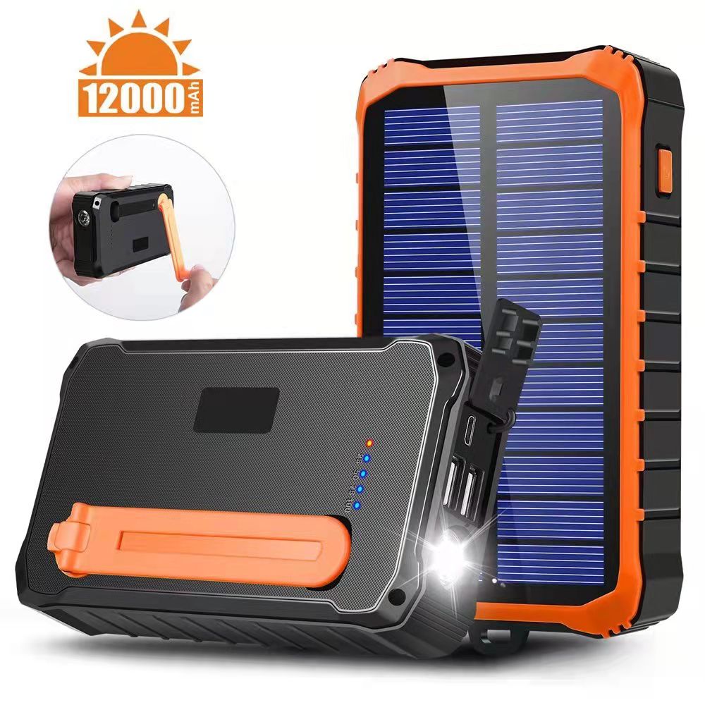 Solar Power Bank,Portable Charger 12000mAh External Battery Pack Type C input port Dual flashlight