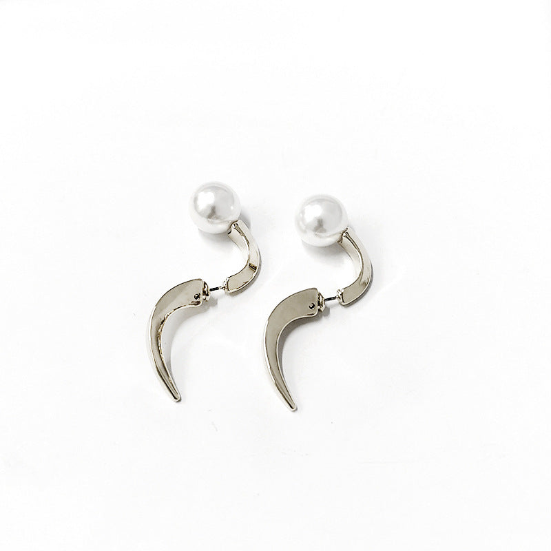 S Shape Faux Pearl Earrings Arc Geometric Earrings for Cochlea Statement Earrings Studs
