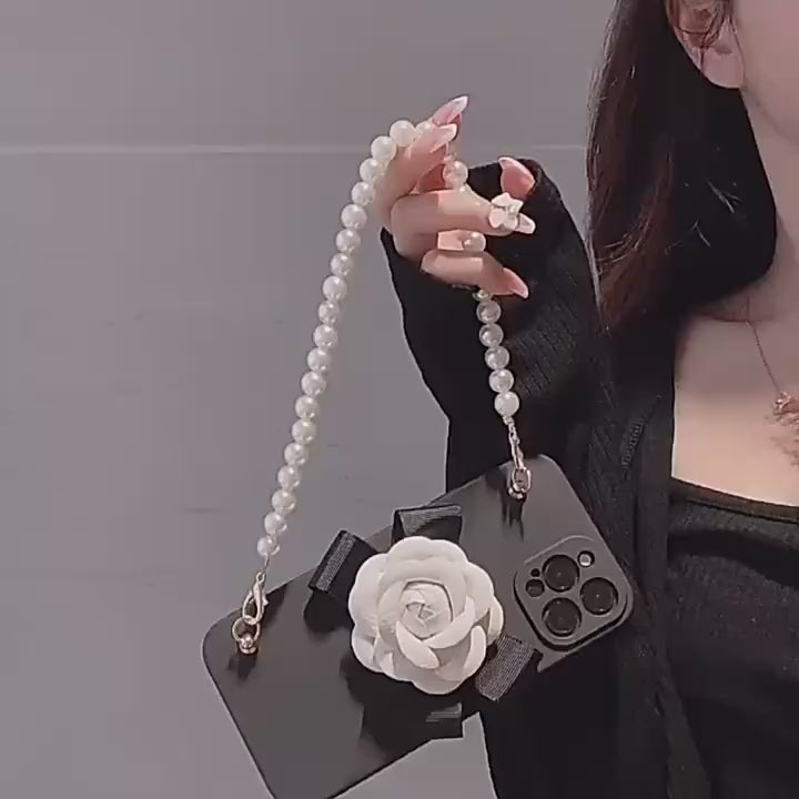 DIY Chanel Camellia inspried iphoe12/iphone12pro/iphone12 pro max Case With replaceable Pearl Bracelet/Strap