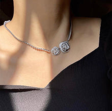 Load image into Gallery viewer, Cubic Zirconia Camellia Flower/ Bouton CAMÉLIA Necklace choker in Sliver with 14k White Gold Plated
