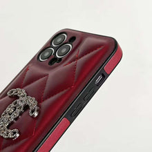Load image into Gallery viewer, Rhombus burgundy Designer Pattern PU LambSkin Style Phone Case - Handmade Customize case for iPhone12/13/14
