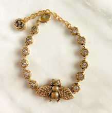 Load image into Gallery viewer, Gold-Tone Crystal Charm Bracelet with Bee Pendant | Chic Designer-Inspired
